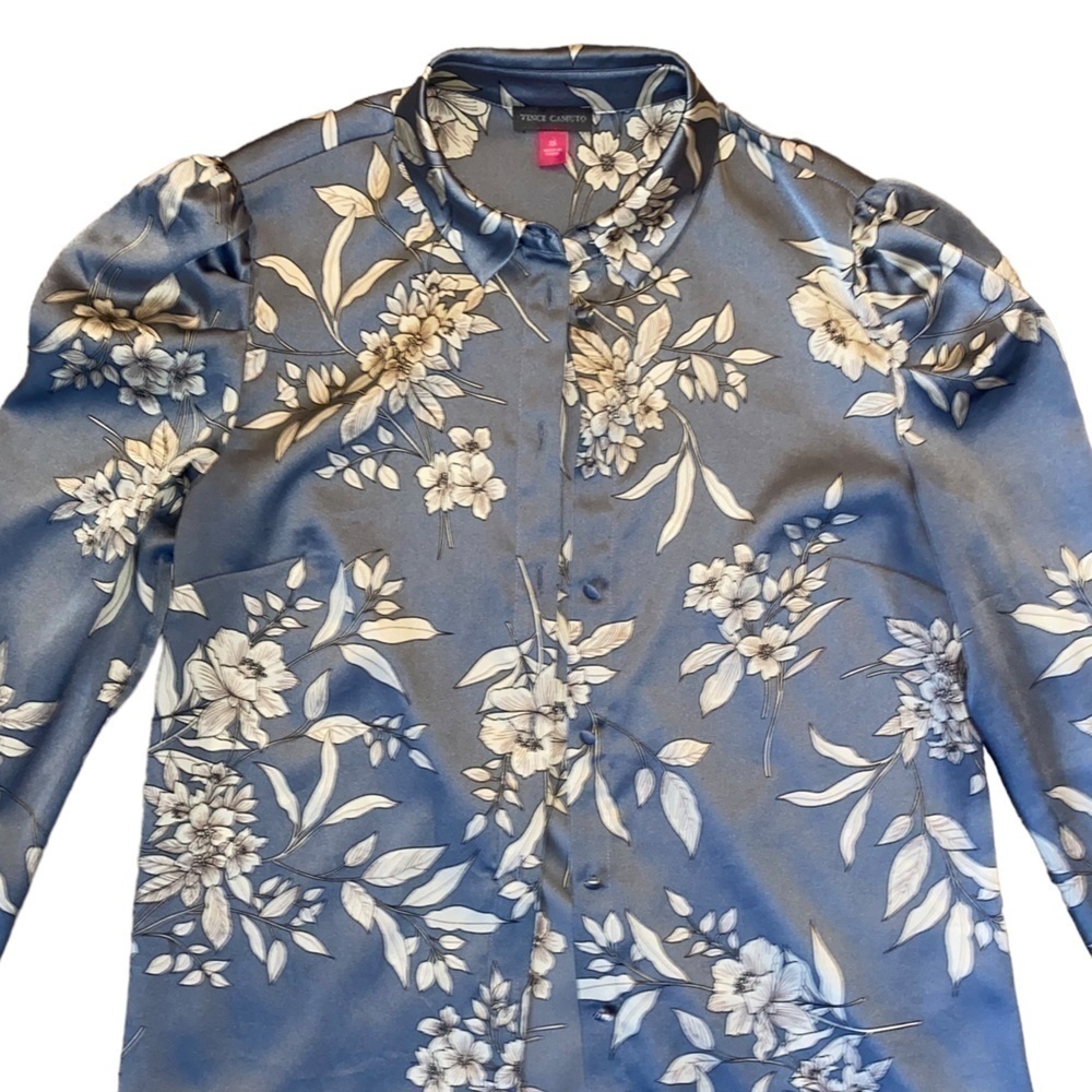 VINCE Camuto Floral Blue Long Sleeve Blouse Shirt Top Size XS - Picture 3 of 7